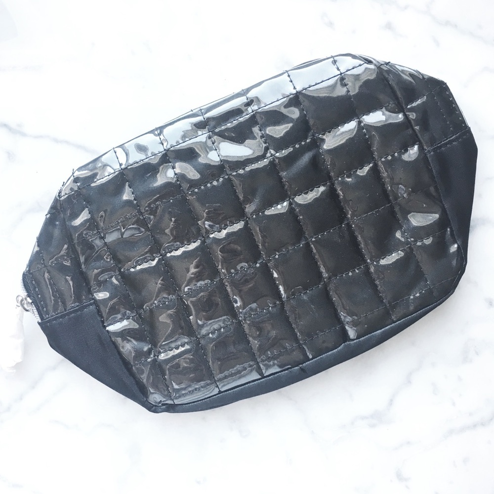 NWOT Lancôme black quilted PVC cosmetic bag